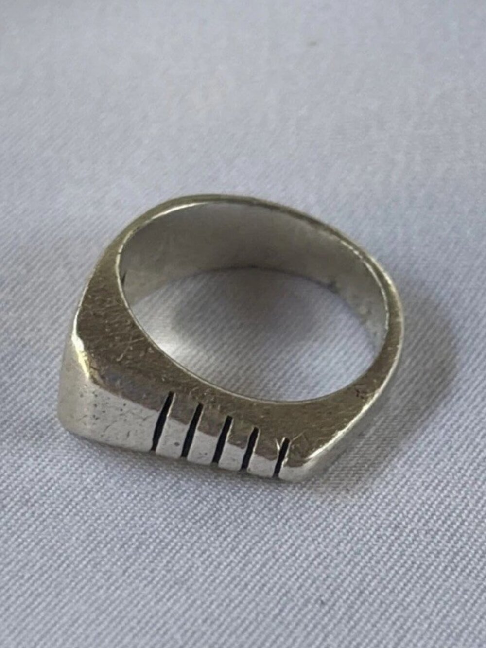 925 Sterling Silver Modernist Geometric Signet Ring Artisan Size 7 Vintage - Picture 1 of 11